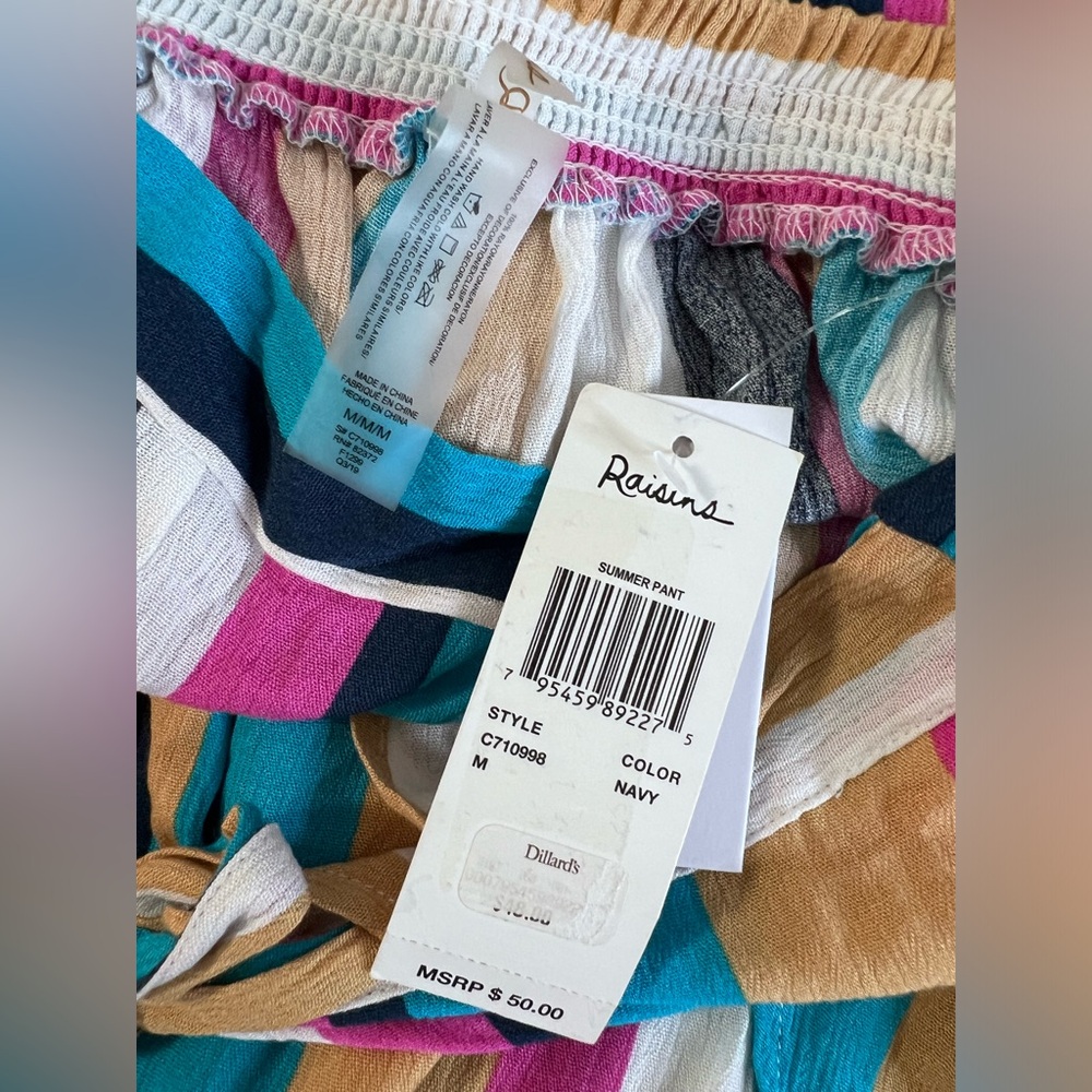$50 Raisins Women’s Multicolor Striped Cover-Up Pants Swimsuit Size Medium NWT - Picture 7 of 11